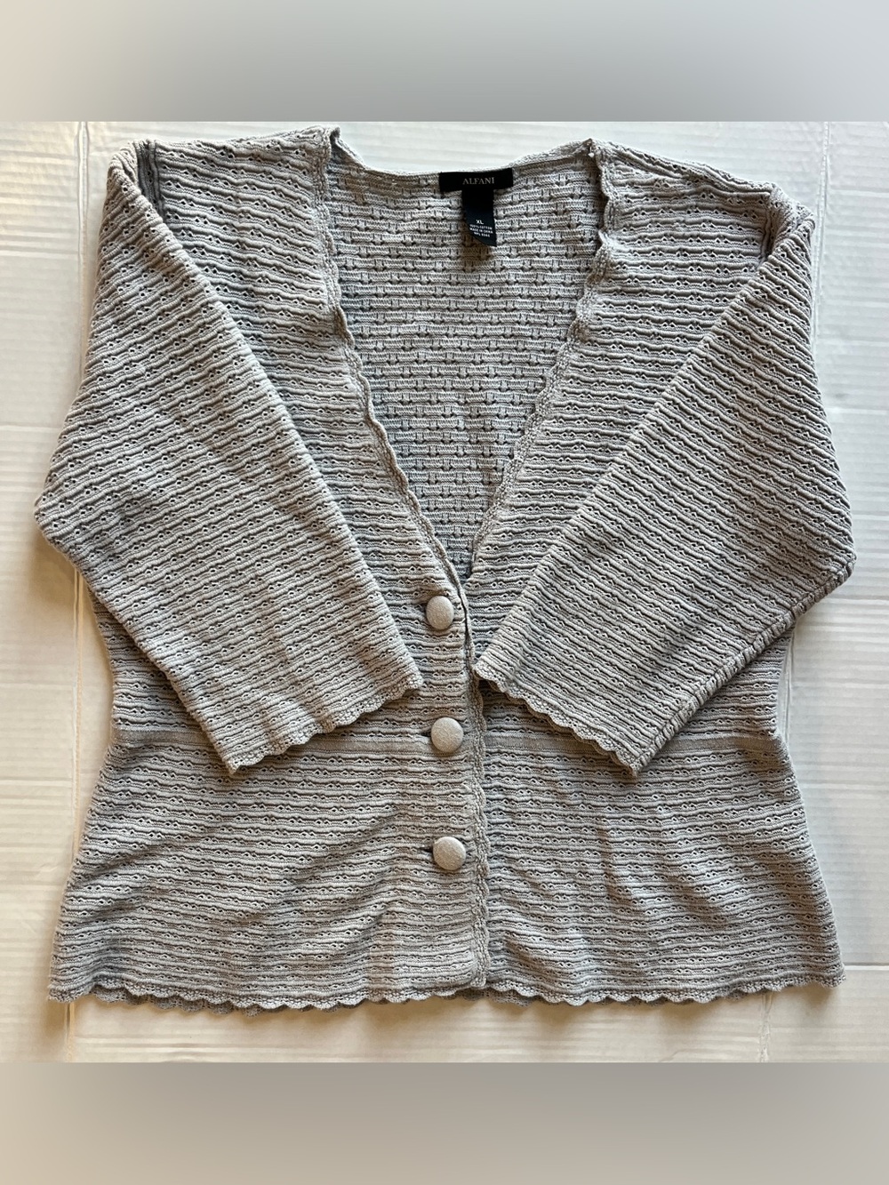 100% cotton 3/4 sleeve gray button up cardigan XL